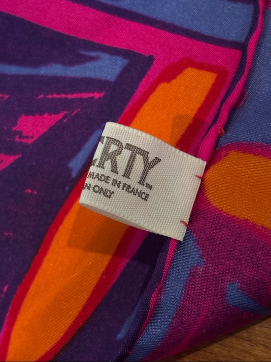 Liberty Vibrant Abstract Silk Scarf in Pink, Purple & Blue - Picture 6 of 8